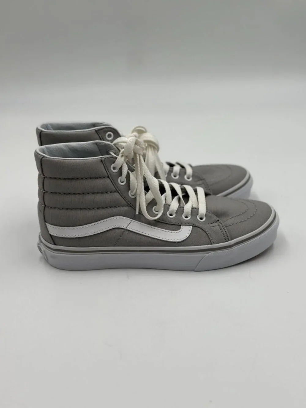 Vans SK8-Hi Gray White Canvas High Top Sneakers Womens 6.5 Mens 5 NWT